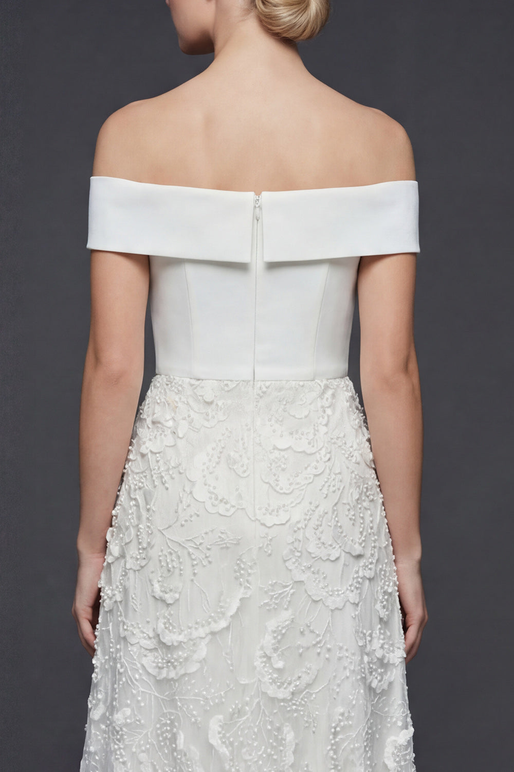 White Floral A Line Maxi Off the Shoulder Boho Wedding Dress with Appliques