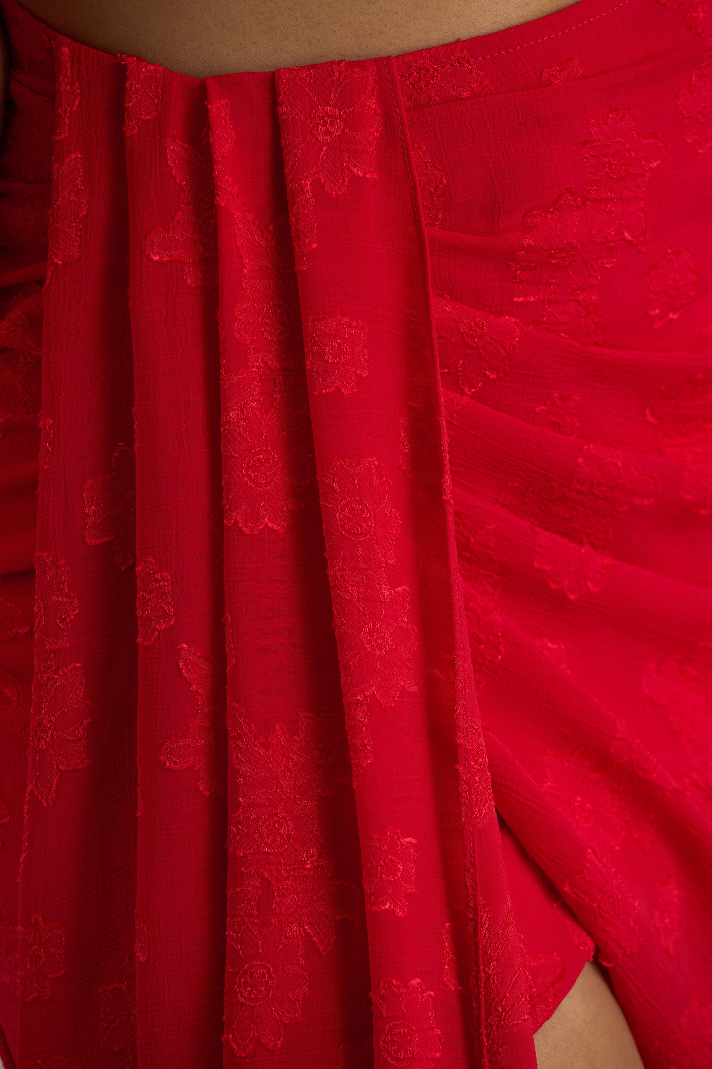 Melania | Red Satin Devore Wrap Mini Skirt With Sash Detail