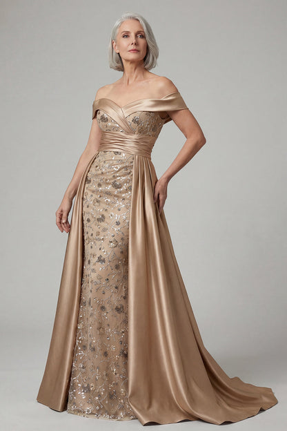 Plus Size Dusty Blue Floral Appliqued Off the Shoulder Long Mother of the Bride Dress