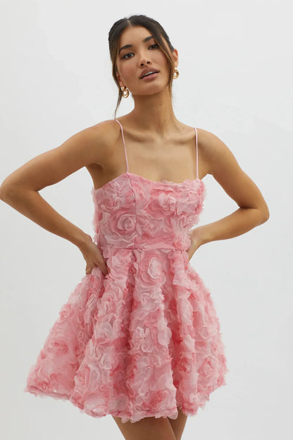 Mariela Floral Embellished Mini Dress Pink