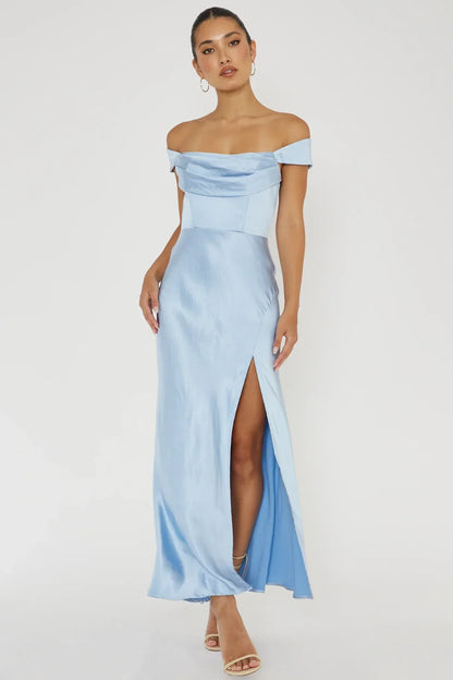 Lucinda Off-Shoulder V-Back Dress Blue