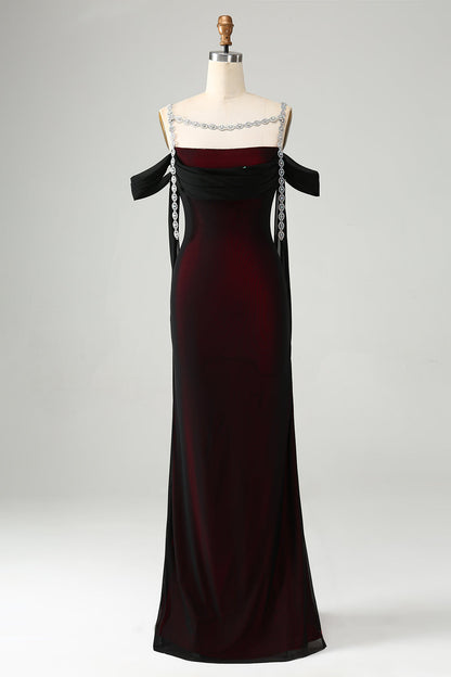 Mermaid Black Red Mermaid Cold Shoulder Long Bridesmaid Dress