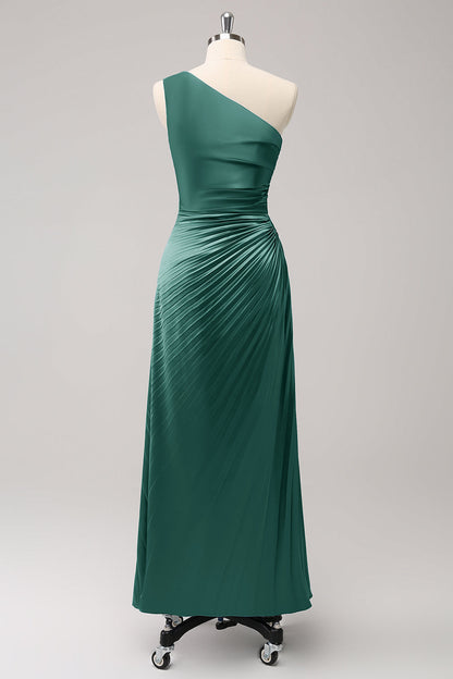 Blue One Shoulder Satin A-Line Long Bridsmaid Dress
