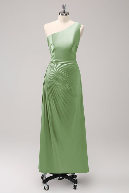 Blue One Shoulder Satin A-Line Long Bridsmaid Dress