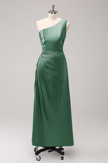 Blue One Shoulder Satin A-Line Long Bridsmaid Dress