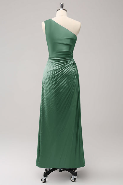 Blue One Shoulder Satin A-Line Long Bridsmaid Dress