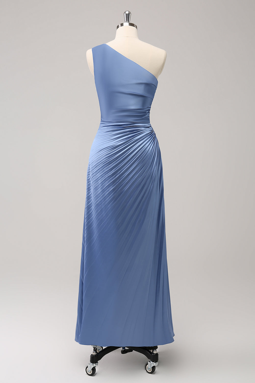 Blue One Shoulder Satin A-Line Long Bridsmaid Dress