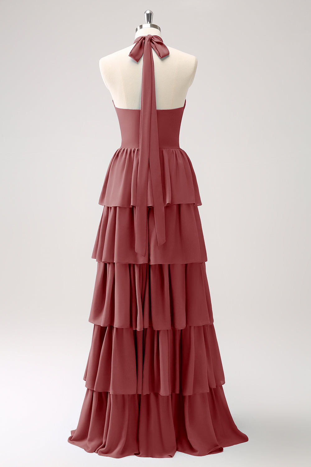 Dusty Blue Tiered Chiffon Bridesmaid Dress with Flower