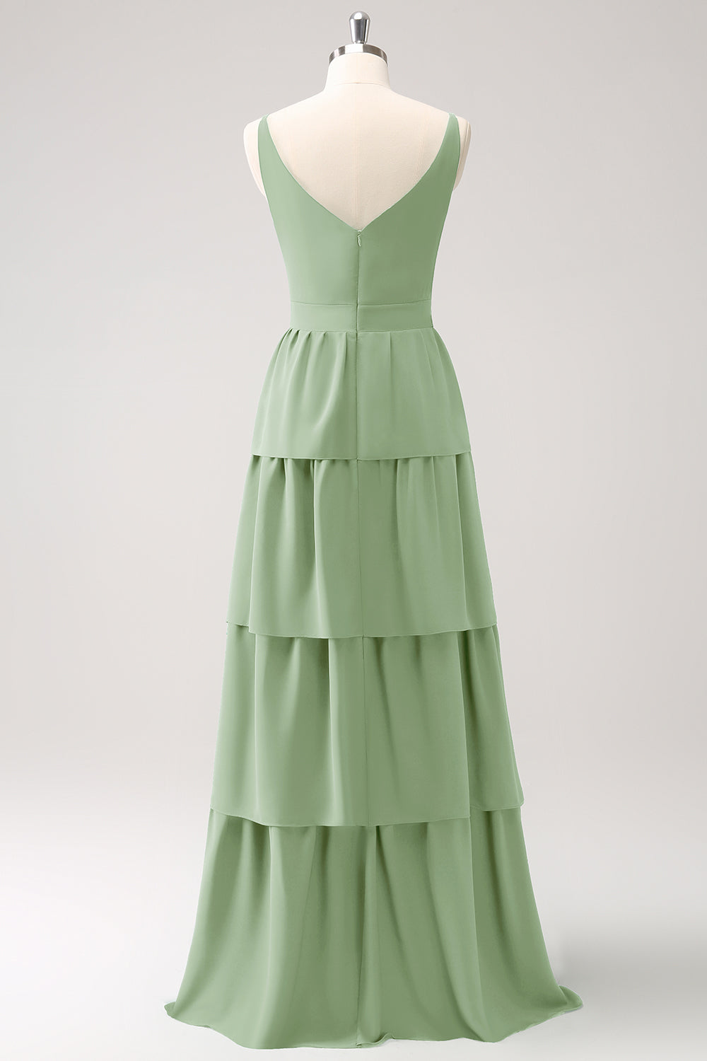 Royal Blue A Line V-Neck Tiered Long Bridesmaid Dress