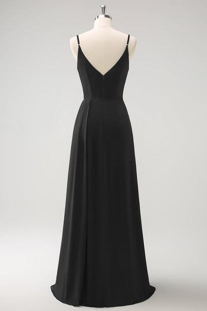 Blush Pink Spaghetti Straps Ruche Long Bridesmaid Dress with Slit