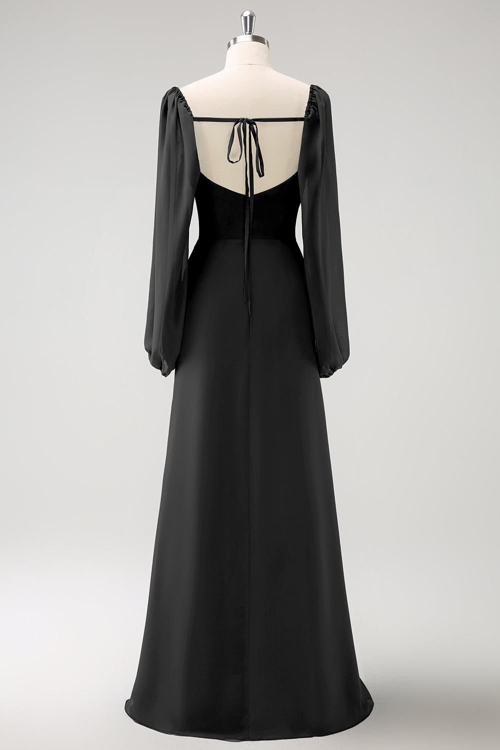Eucalyptus Sheath Square Neck Chiffon Long Sleeves Long Bridesmaid Dress with Slit