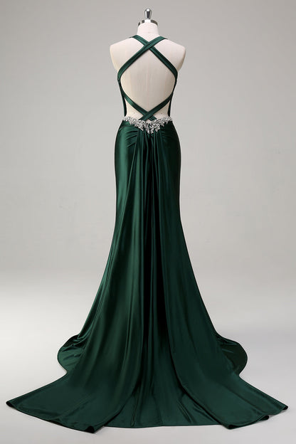 Dark Green Plus Size Floral Mermaid Corset Satin Long Prom Dress