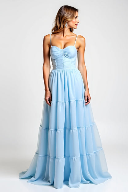 Sky Blue Long A Line Chiffon Bridesmaid Dress
