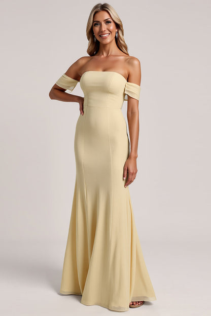Mermaid Daffodil Chiffon Off The Shoulder Long Bridesmaid Dress
