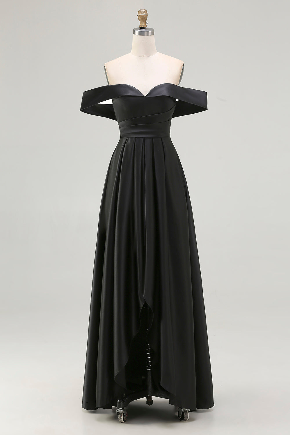 Black Plus Size Satin Off the Shoulder Long Formal Dress with Slit
