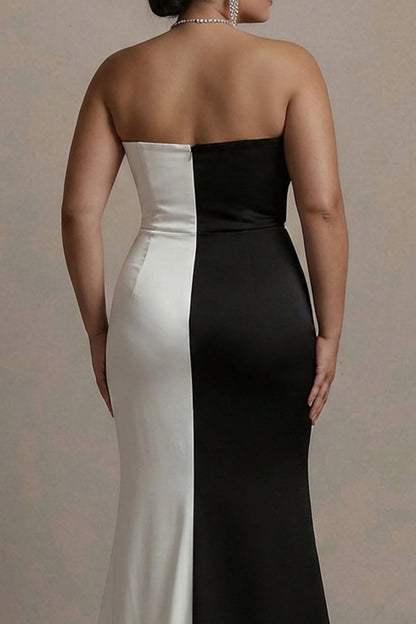 Plus Size Black and White Sheath Sweetheart Long Evening Dresses with Slit