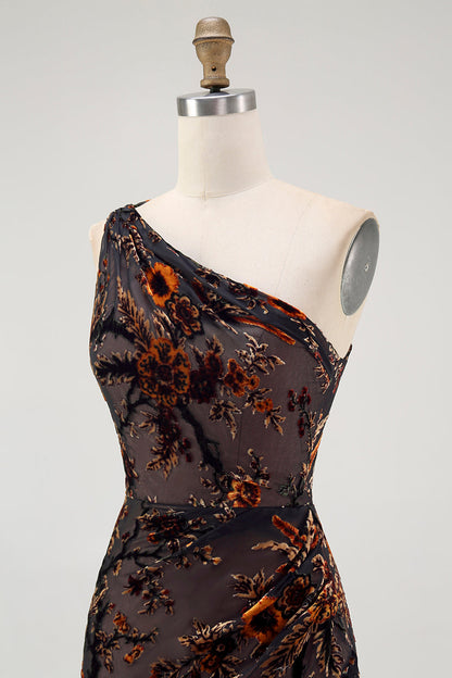 Black Floral Burnout Long Wedding Guest Dress with Slit