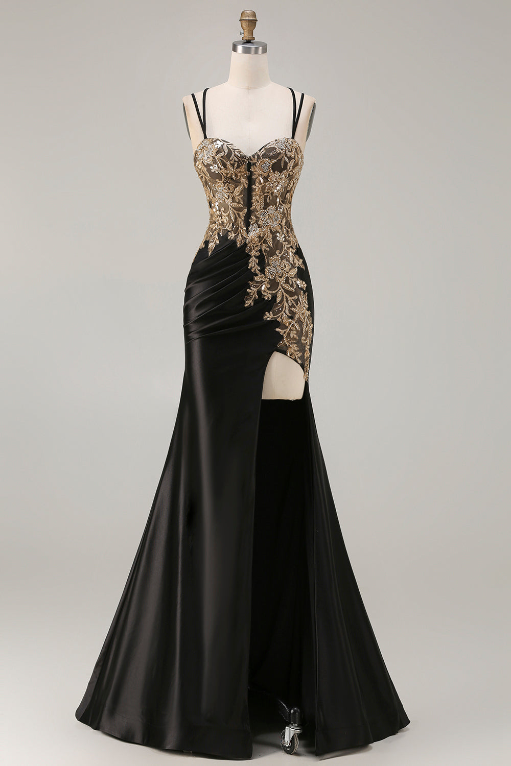 Plus Size Sparkly Floral Dark Green Mermaid Satin Long Corset Prom Dress with Slit