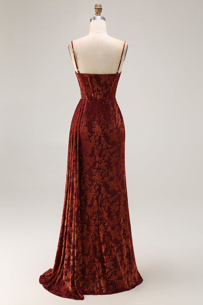 Dark Green Corset Velvet Floral Long Wedding Guest Dress with Side Cape