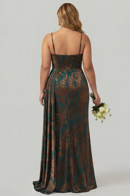 Dark Green Corset Velvet Floral Long Wedding Guest Dress with Side Cape
