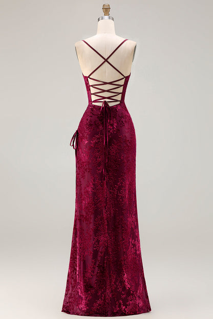 Dark Green Sheath Velvet Spaghetti Straps Long Bridesmaid Dress