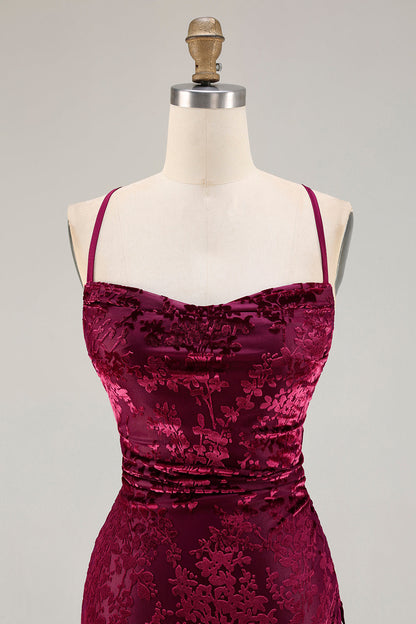 Dark Green Sheath Velvet Spaghetti Straps Long Bridesmaid Dress