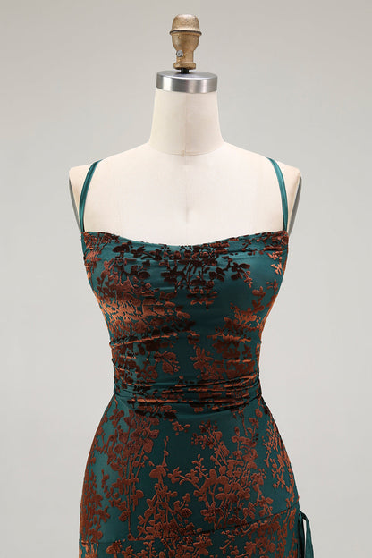 Dark Green Sheath Velvet Spaghetti Straps Long Bridesmaid Dress