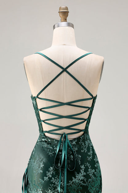 Dark Green Sheath Velvet Spaghetti Straps Long Bridesmaid Dress