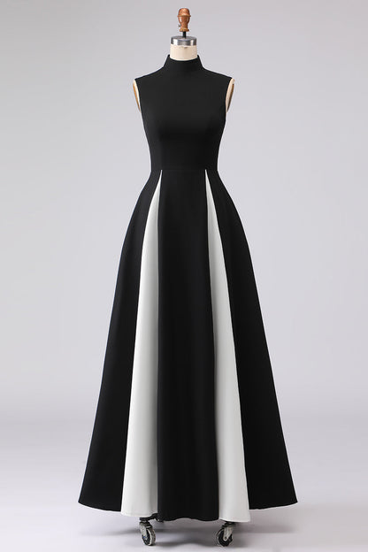 Plus Size Black and White High Neck A Line Long Formal Dress