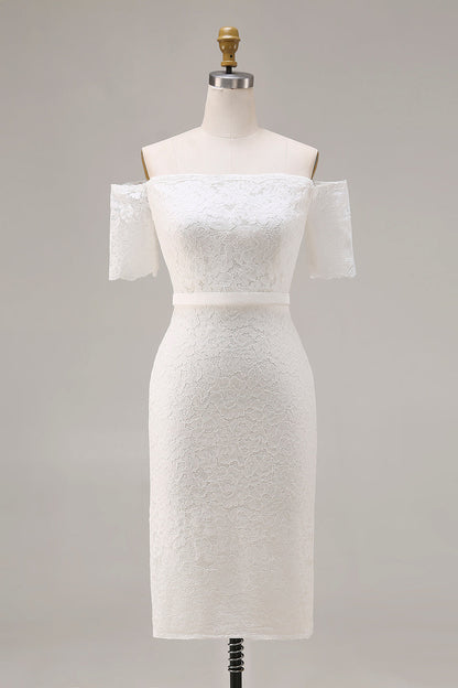 Ivory Lace Bodycon Off the Shoulder Midi Boho Engagement Dress