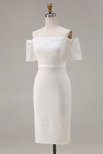 Ivory Lace Bodycon Off the Shoulder Midi Boho Engagement Dress