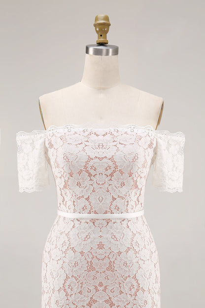 Ivory Lace Bodycon Off the Shoulder Midi Boho Engagement Dress