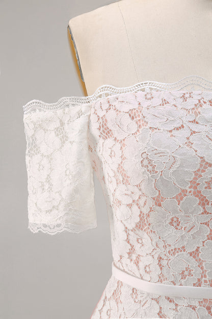Ivory Lace Bodycon Off the Shoulder Midi Boho Engagement Dress