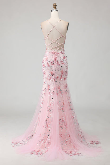 Sparkly Plus Size Floral Black Beaded Spaghetti Straps Long Corset Prom Dress