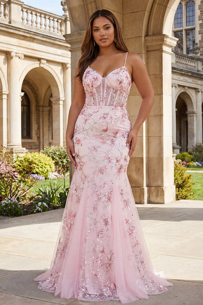 Sparkly Plus Size Floral Black Beaded Spaghetti Straps Long Corset Prom Dress