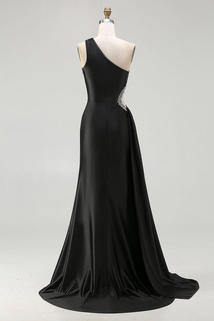 Sparkly Black Plus Size Long Cut Out Prom Dress with Rhinestones