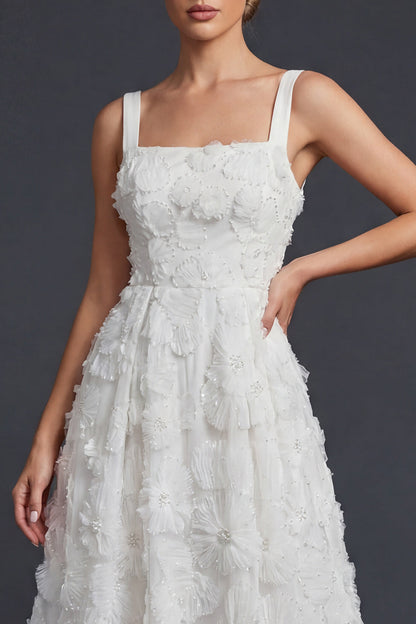 Sparkly White Maxi Beaded Floral Boho Wedding Dress with Beading
