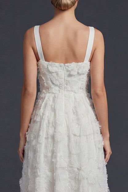 Sparkly White Maxi Beaded Floral Boho Wedding Dress with Beading