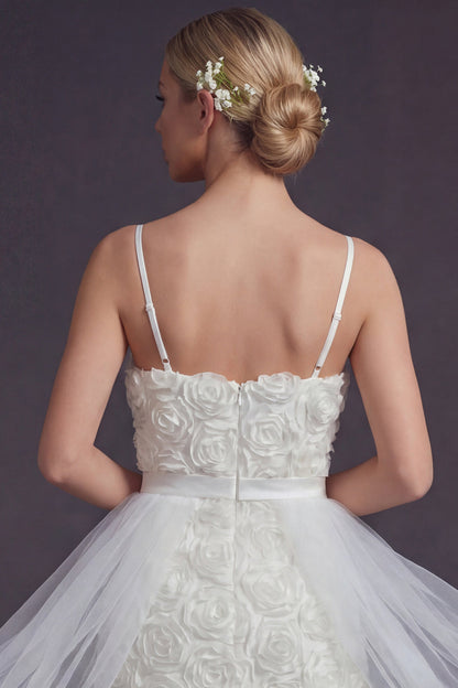 White Bodycon Short Floral Spaghetti Straps Boho Wedding Dress with Cape