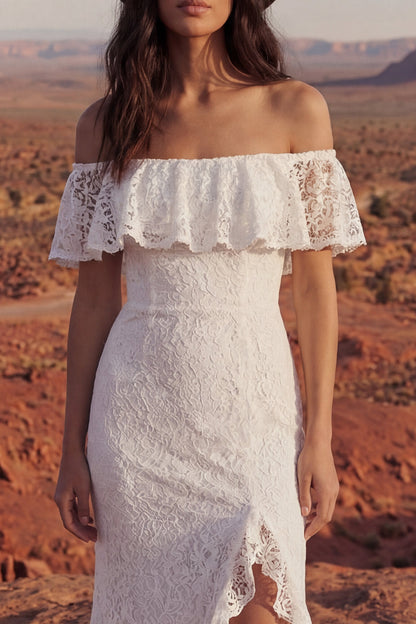 Ivory Maxi Floral Mermaid Boho Wedding Dress with Ruffles