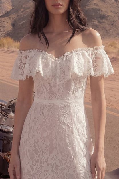 Floral Ivory Maxi Sheath Boho Wedding Dress with Slit