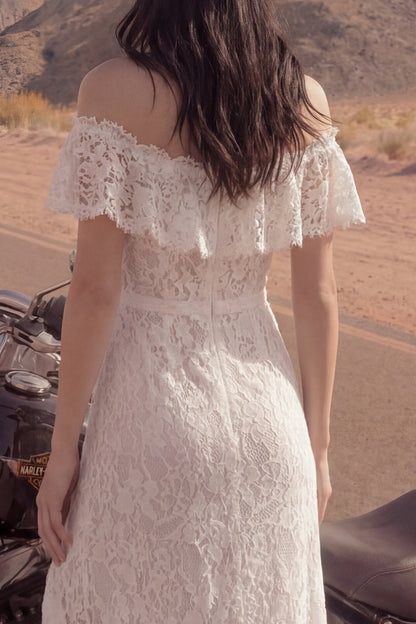 Floral Ivory Maxi Sheath Boho Wedding Dress with Slit