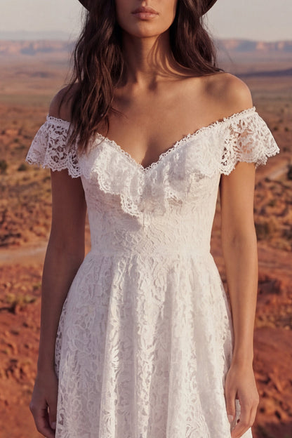 Ivory High Low Floral A Line Boho Wedding Dress