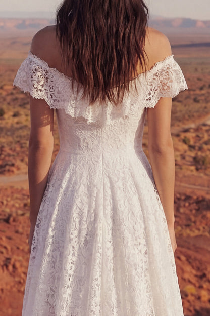 Ivory High Low Floral A Line Boho Wedding Dress