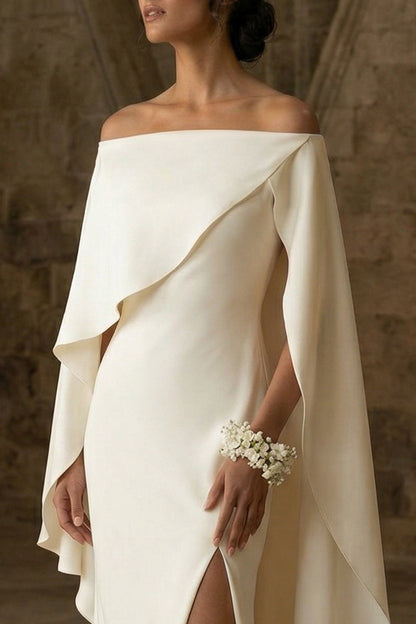Mermaid White Maxi Boho Wedding Dress with Slit