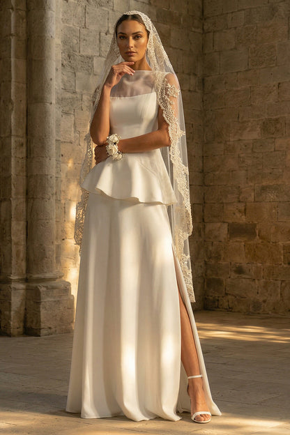 A Line Maxi White Boho Wedding Dress with Ruffles