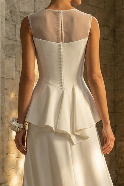A Line Maxi White Boho Wedding Dress with Ruffles