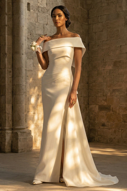 White Mermaid Maxi Off the Shoulder Boho Wedding Dress
