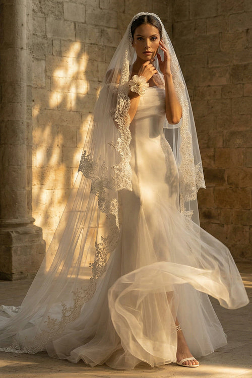 Mermaid Sweep Train White Boho Wedding Dress