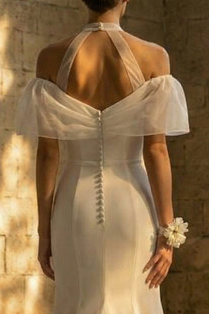 Mermaid Sweep Train White Boho Wedding Dress